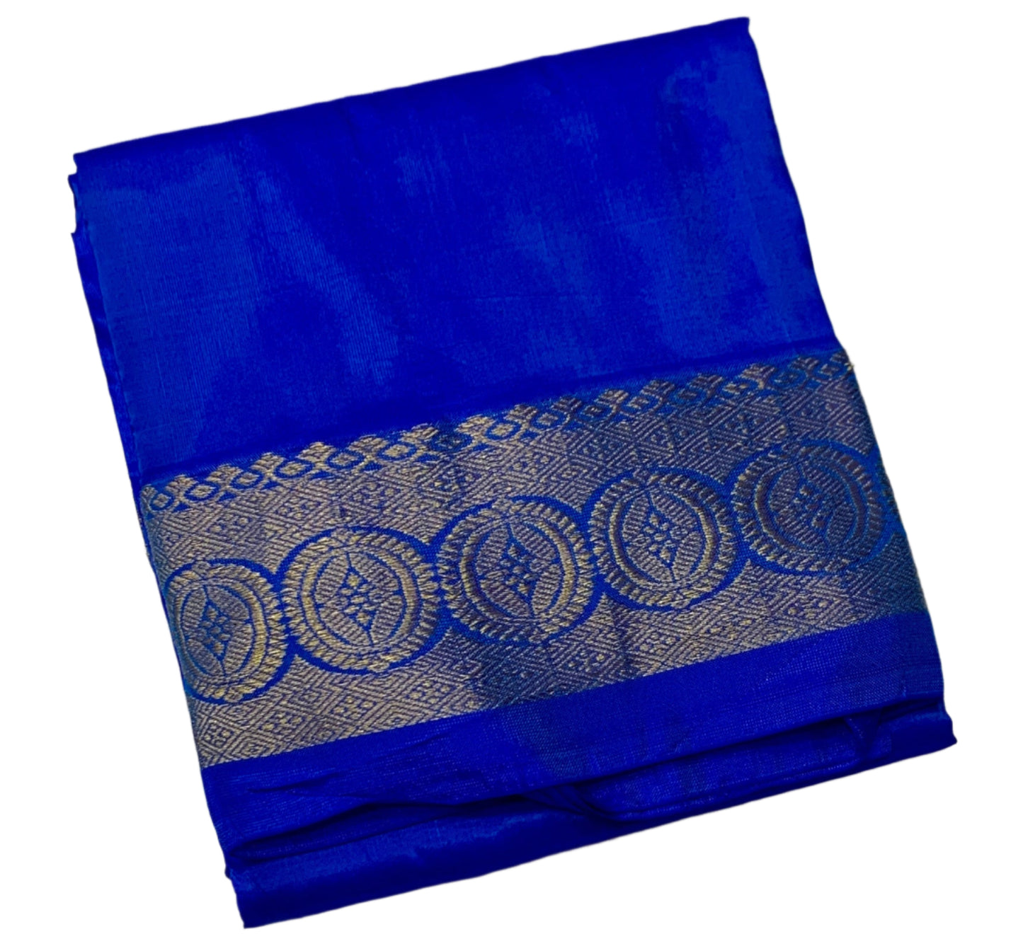 Silk Pooja Towel Ink Blue Colour with Golden Border