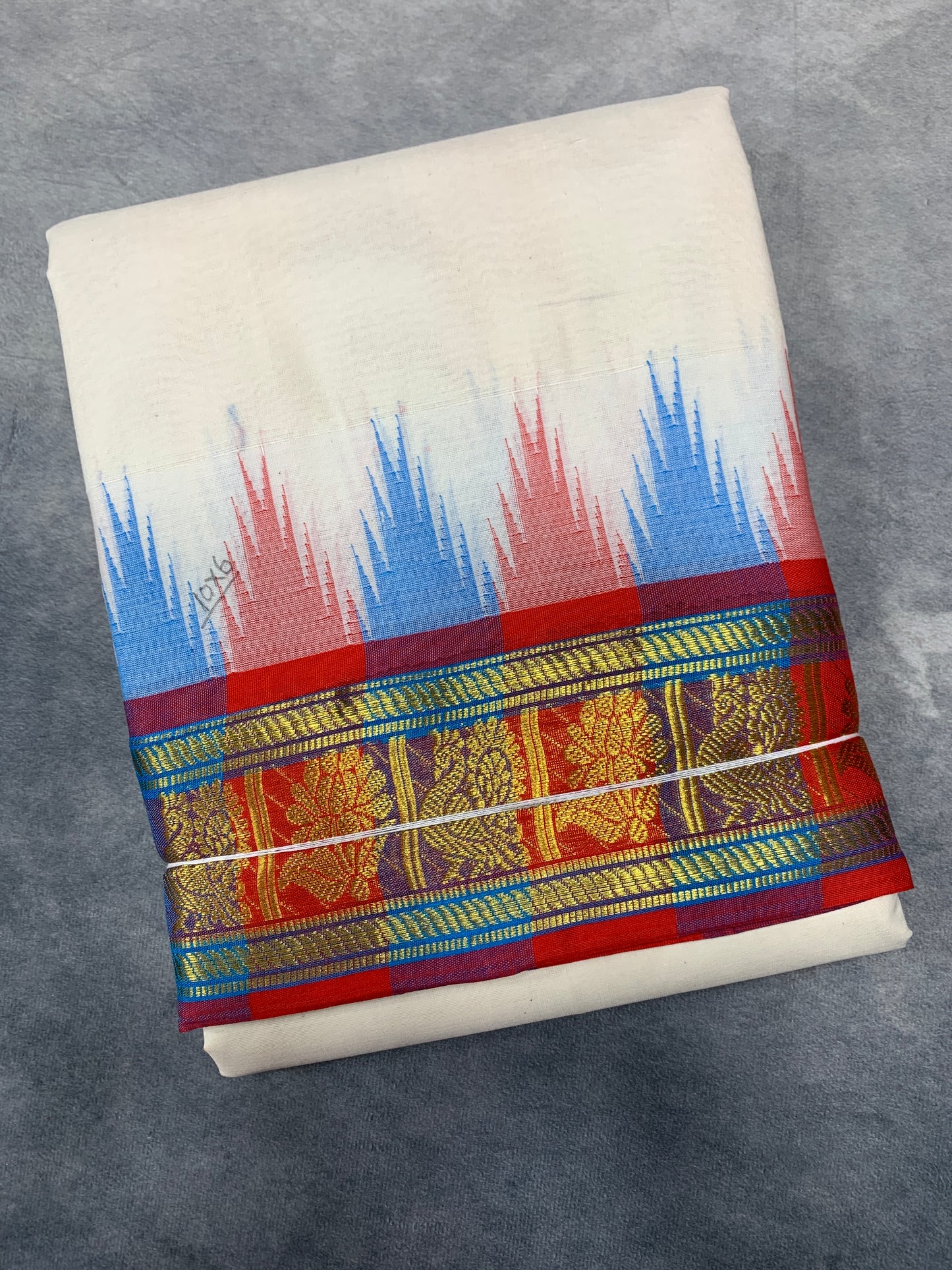 10X6 Korvai Cotton Dhoti Half White Colour