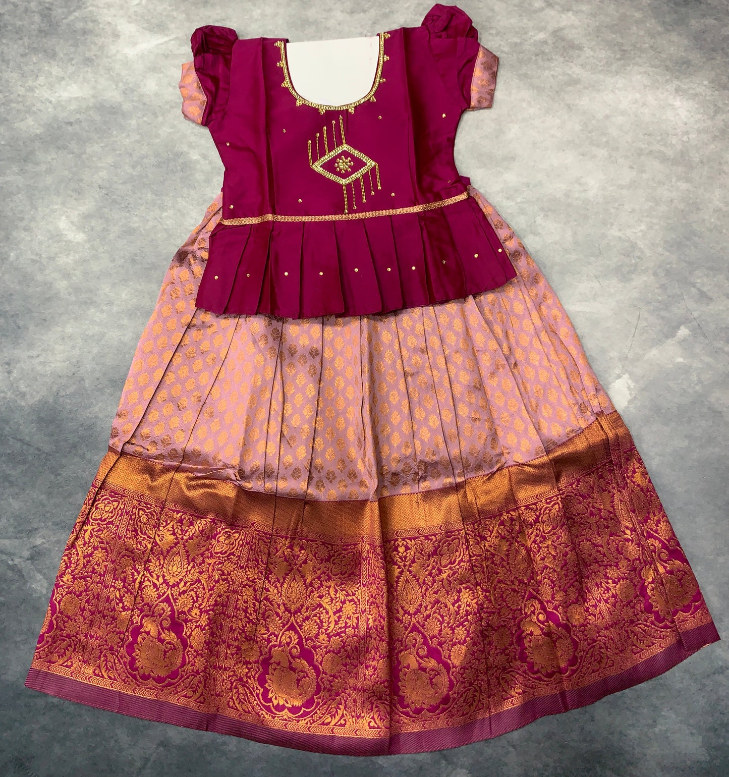 Ready To Wear Lavender Pavadai with Contrast Maroon Blouse