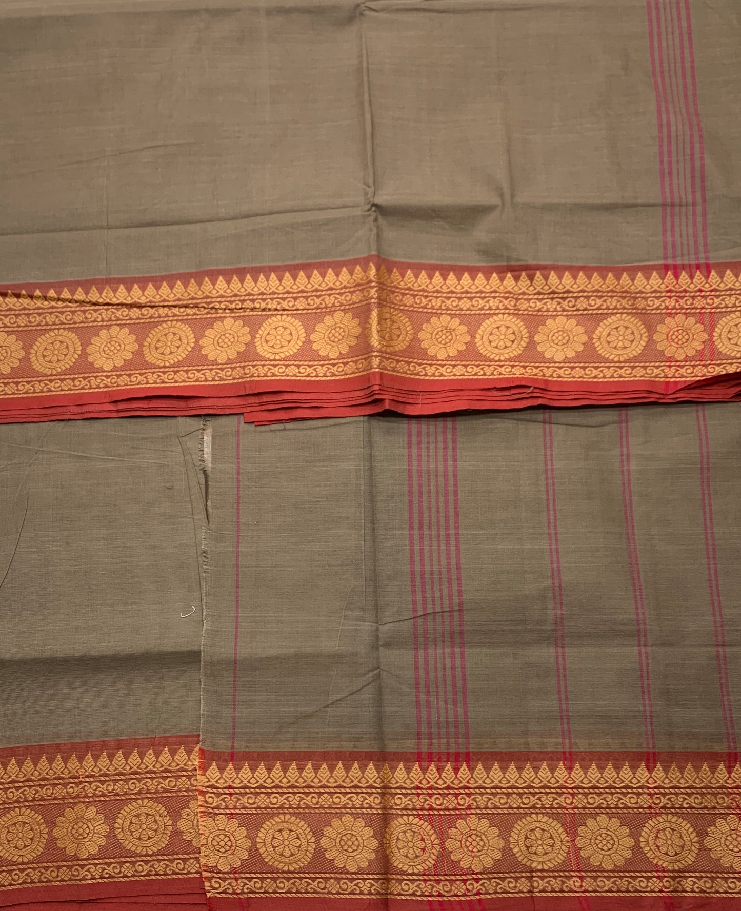 Chettinad Cotton Saree Light Brown Colour with Maroon Border