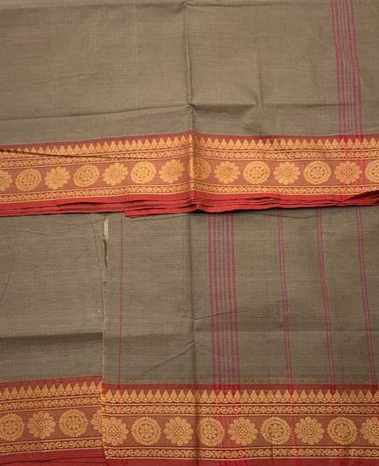 Chettinad Cotton Saree Light Brown Colour with Maroon Border