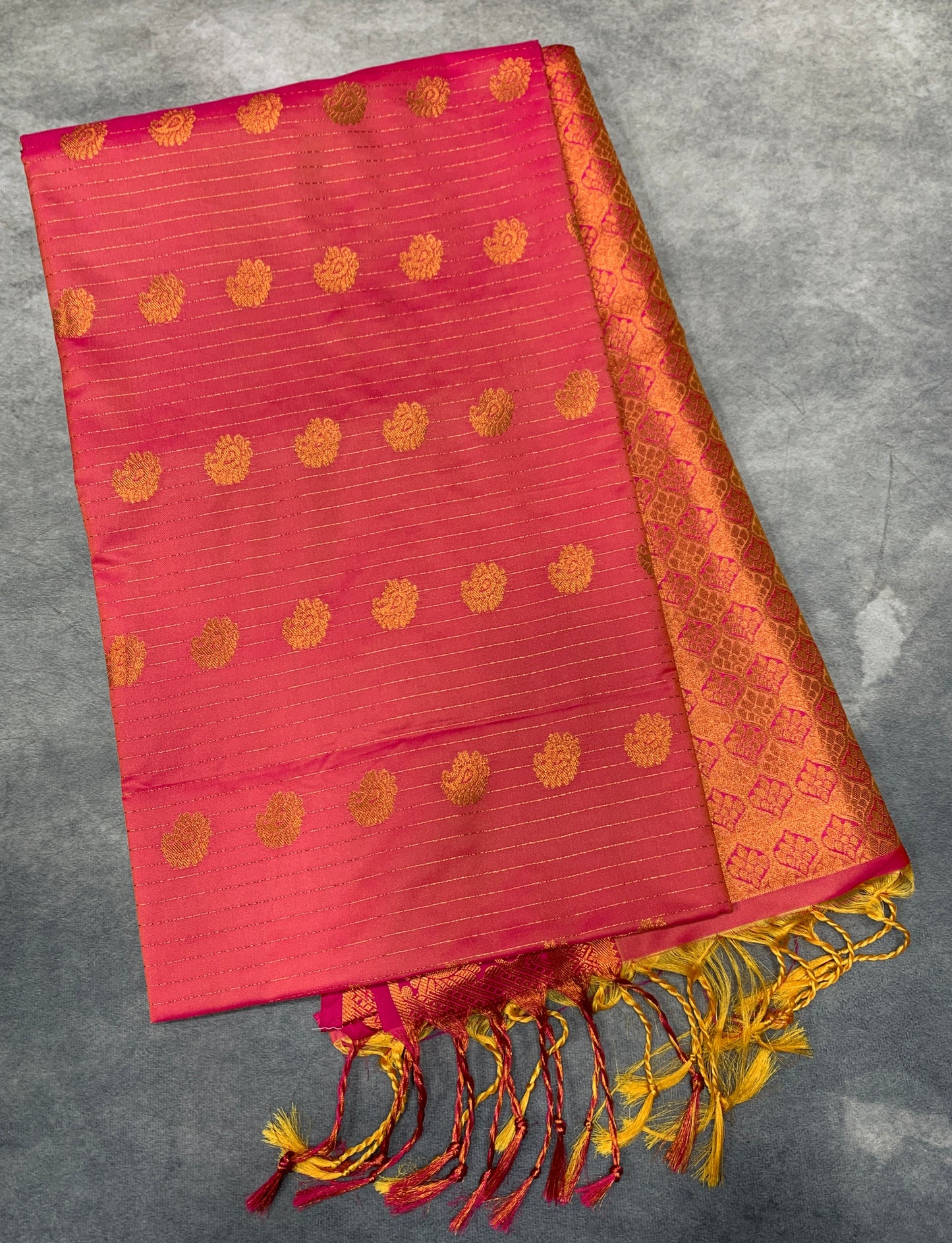 Soft Vegan Silk Saree Goldish Pink Colour with Pink and Copper Border