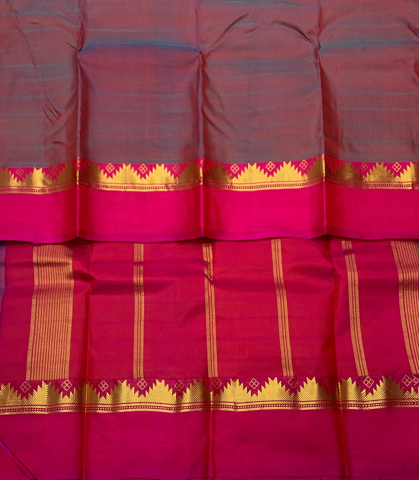 Pure Kanchipuram Silk Saree Dual shade with Pink Border