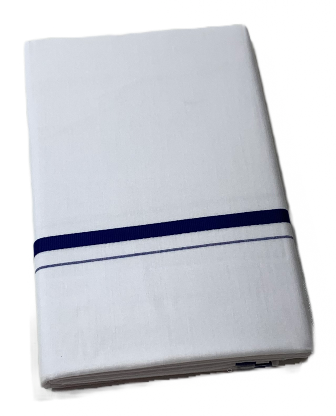 White Cotton Dhoti with Blue Border.