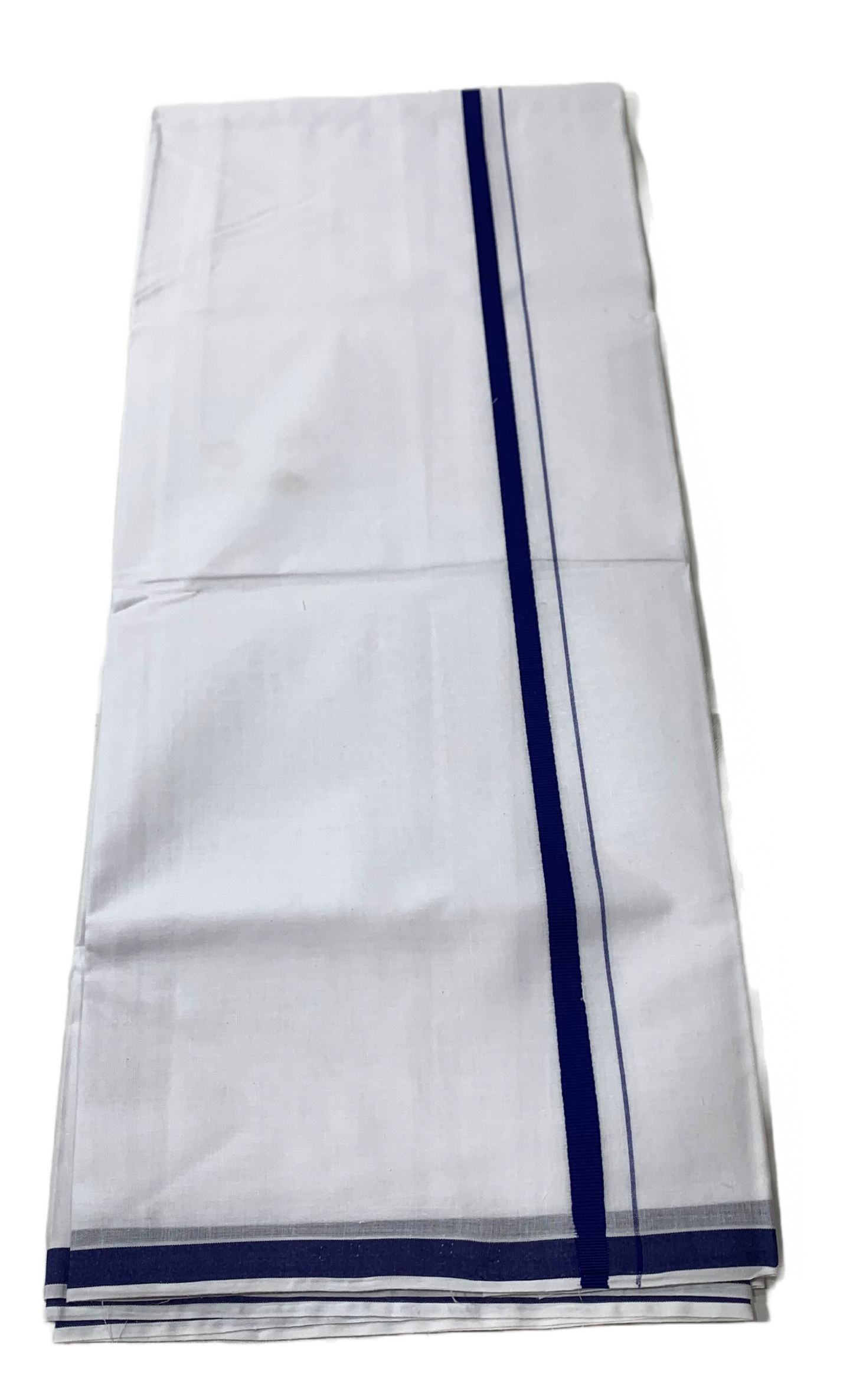 White Cotton Dhoti with Blue Border.