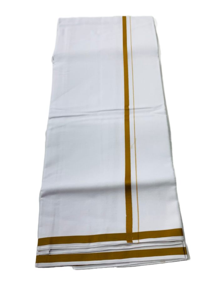White Cotton Dhoti with Golden Yellow border.
