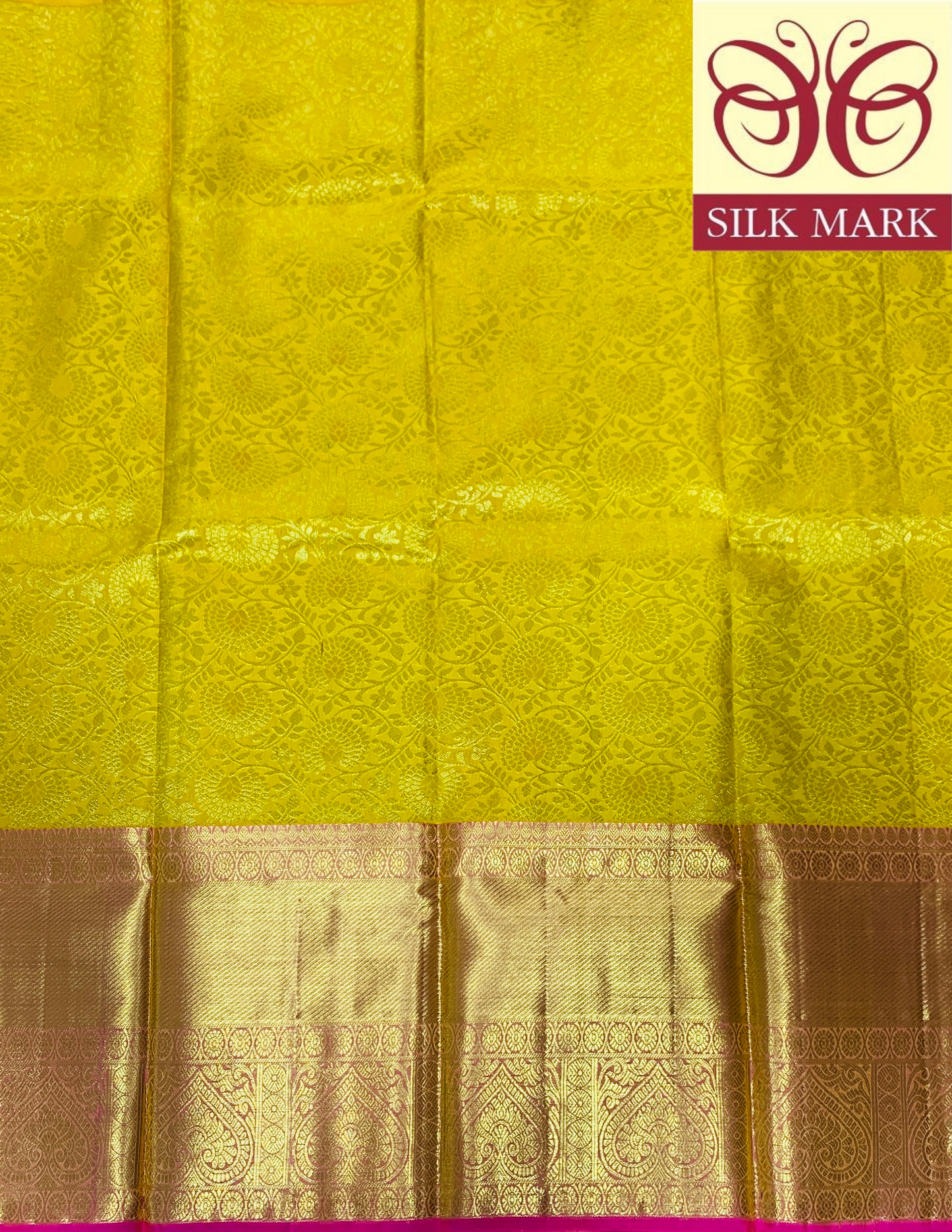 Yellow Shade Pure Kanchipuram Kids Pattu Pavadai with Contrast Border for age 5 to 10