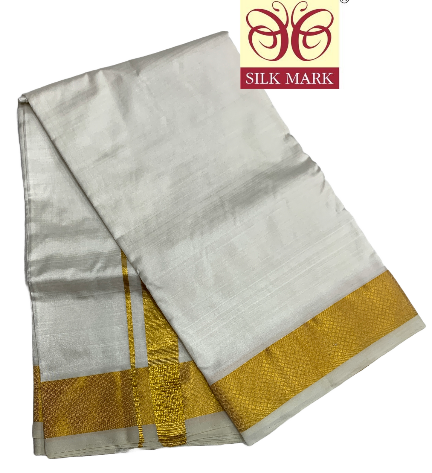 Silk Pooja Towel White Colour with Golden Zari