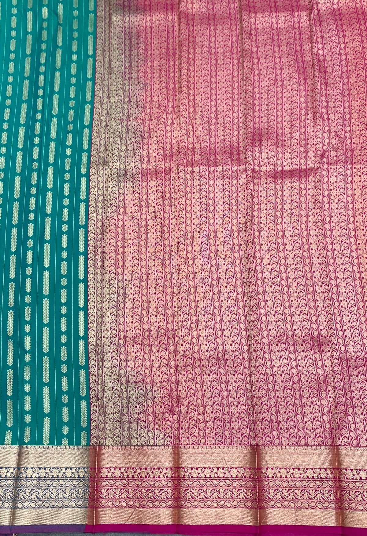 Soft Silk Casual Saree Rama Green Colour with Copper Zari Border