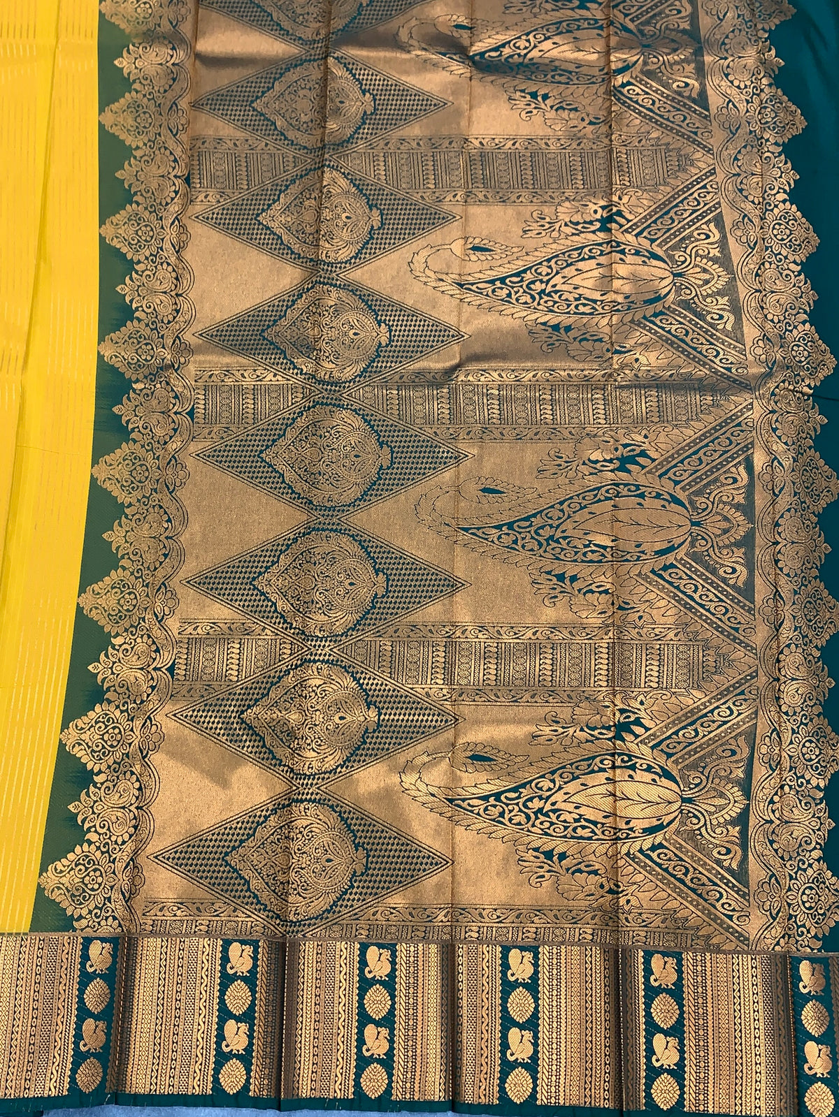 Soft Silk Casual Saree Golden Mustard Colour with Green and Copper Zari Border