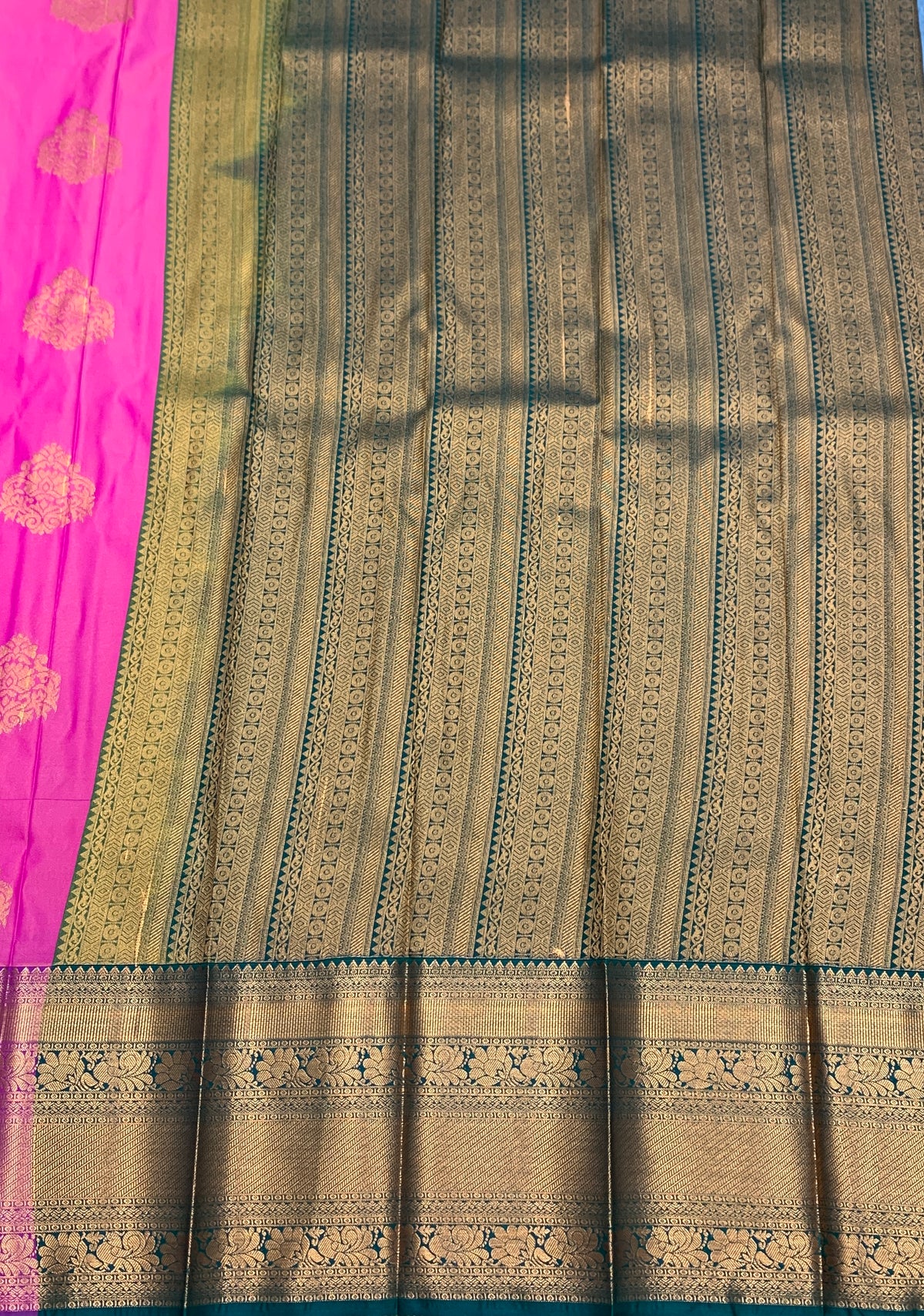 Soft Silk Casual Saree Rani Pink Colour with Copper Zari Border