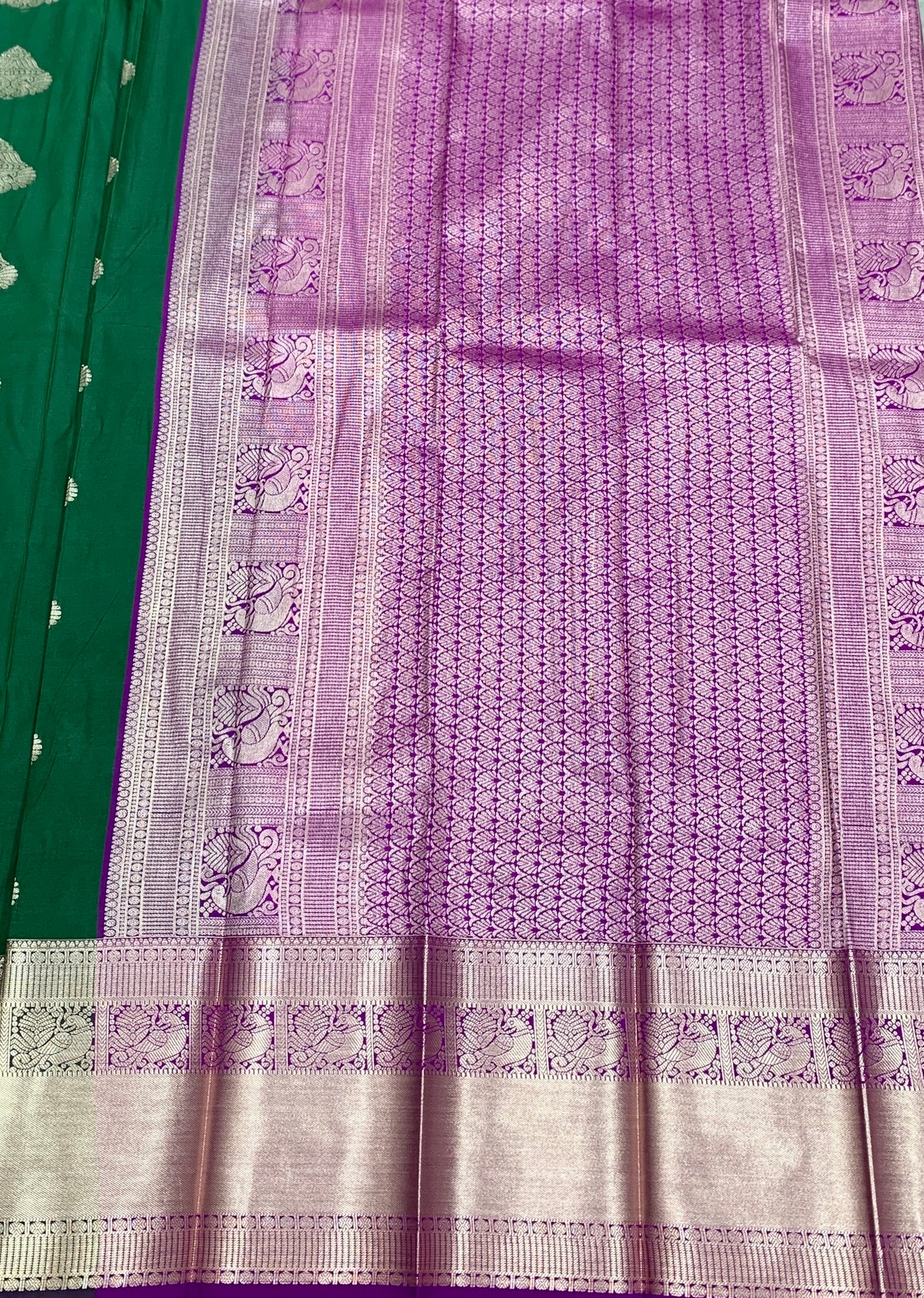 Soft Silk Casual Saree Green Colour with Golden Zari Border