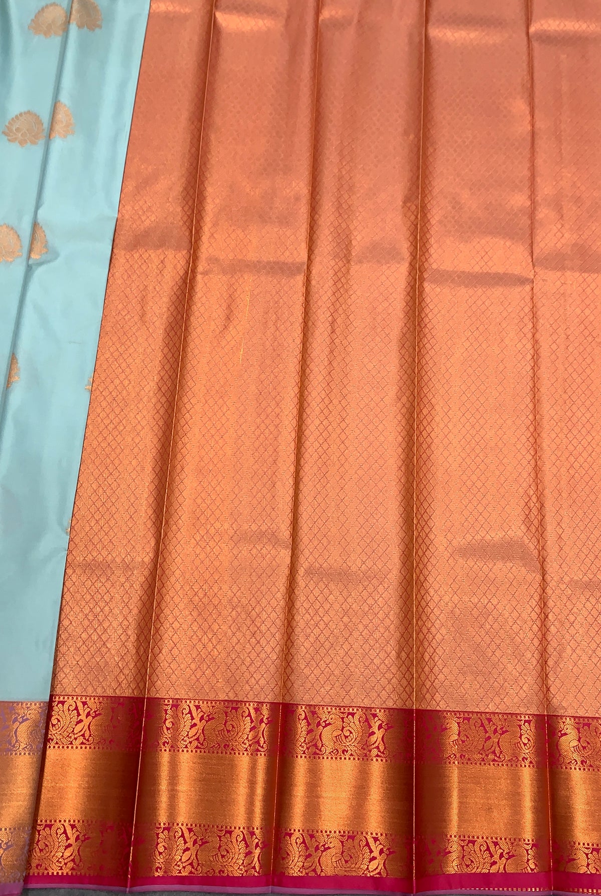 Soft Silk Casual Saree Ice Blue Colour with Copper Zari Border