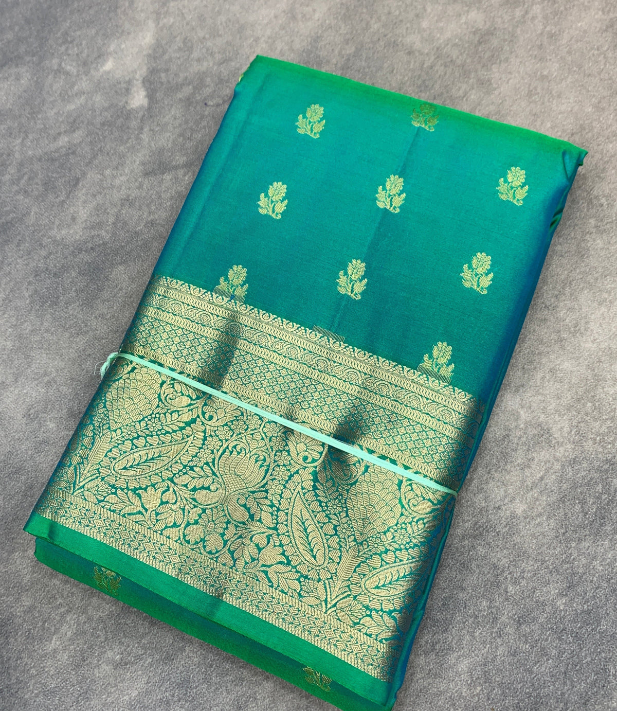 Pure Kanchipuram Silk Saree Sapphire Colour with Golden zari Border