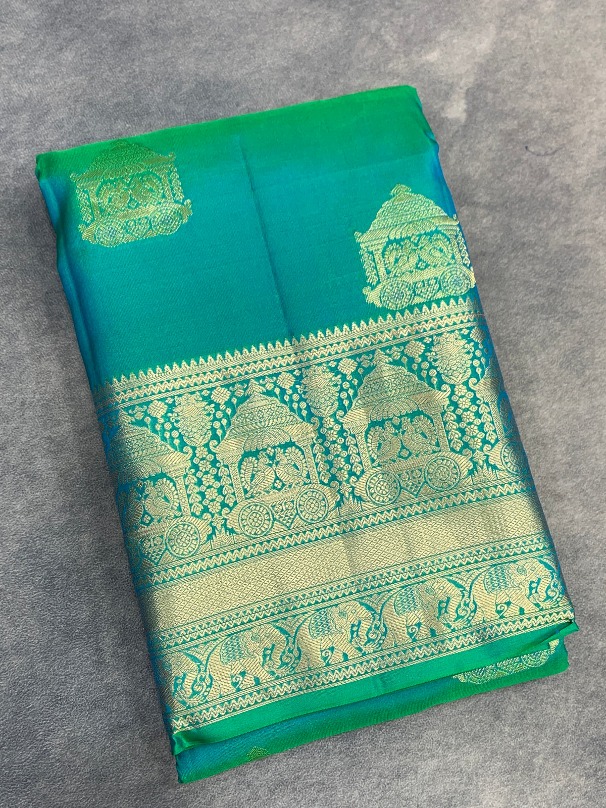 Pure Kanchipuram Silk Saree Sapphire Colour with Metallic Golden zari Border