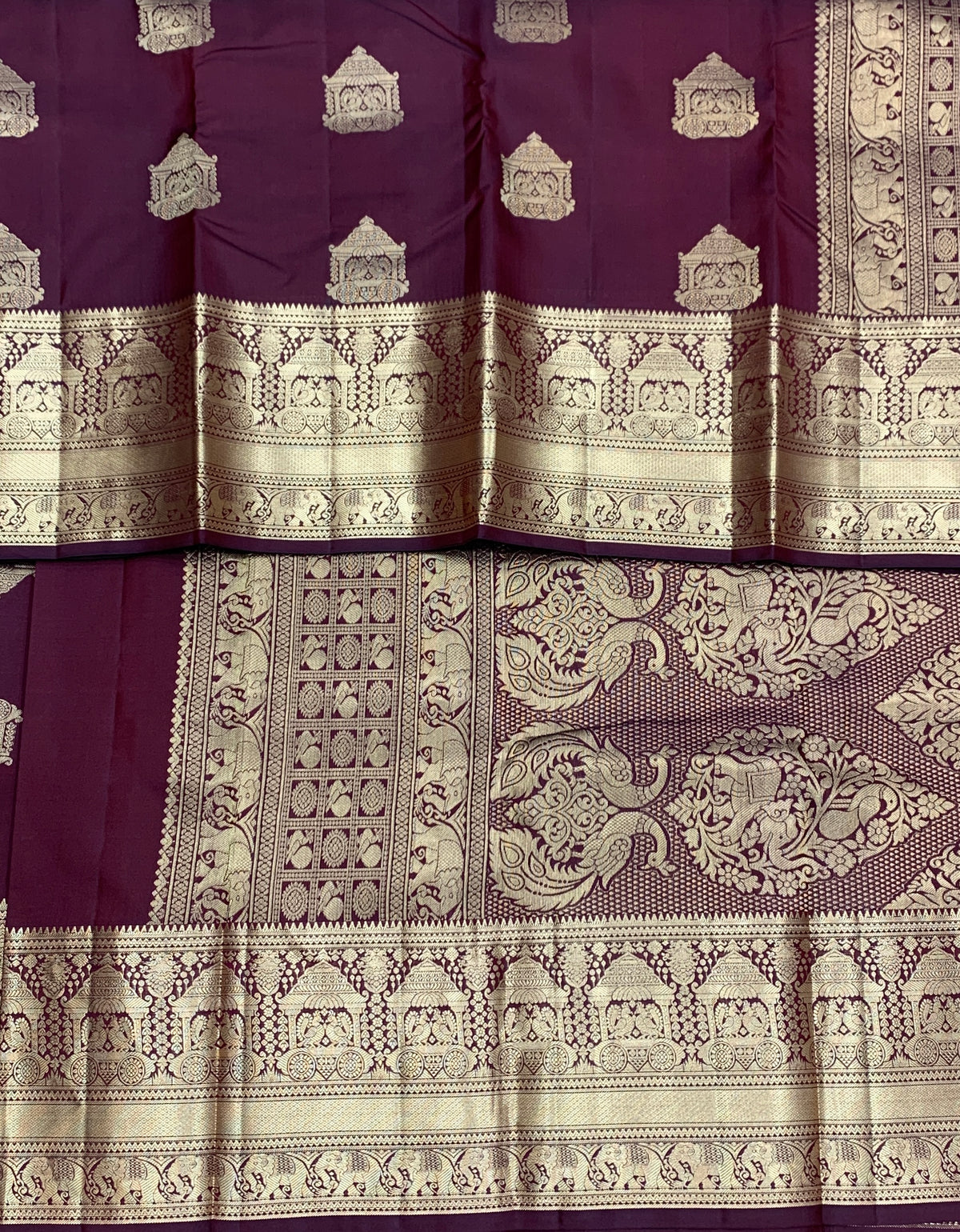 Pure Kanchipuram Silk Saree Maroon Colour with Golden zari Border