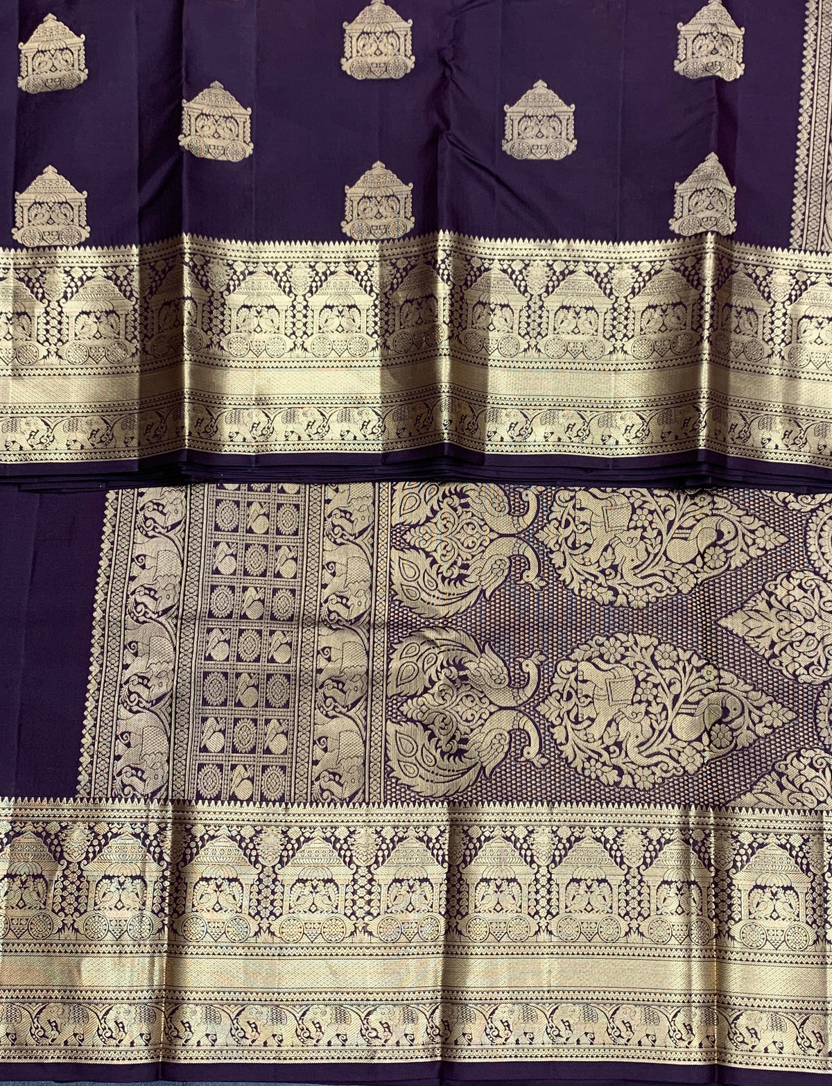 Pure Kanchipuram Silk Saree Brown Colour with Golden zari Border