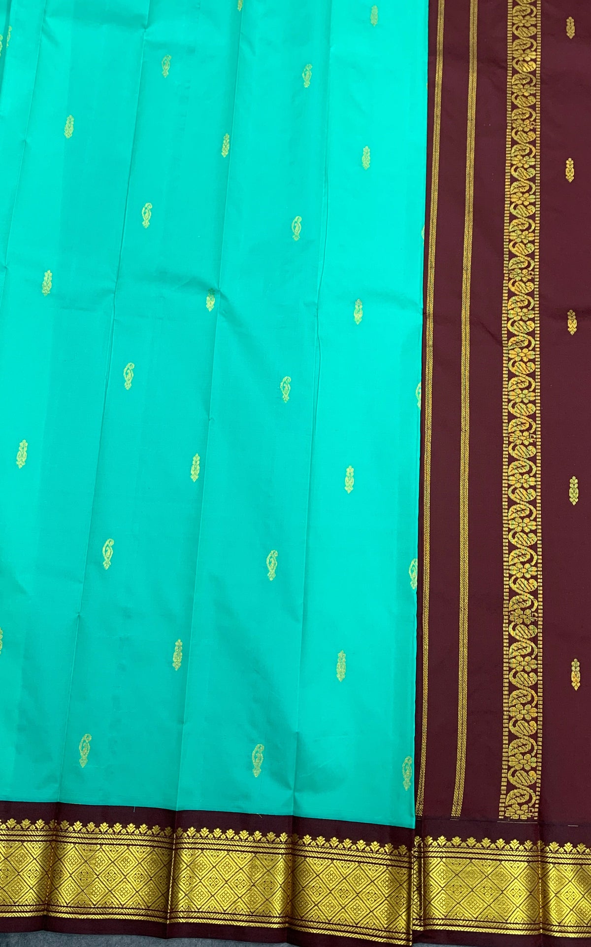 Semi Silk Saree Sapphire Colour with Brown and Gold Zari Border
