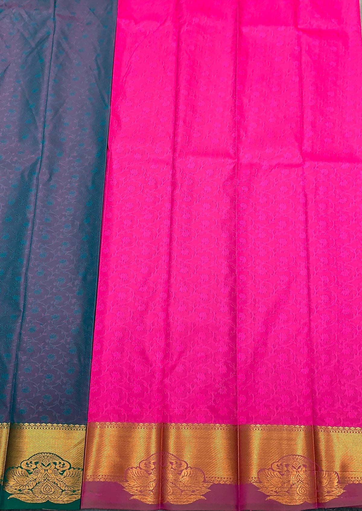 Poly Cotton Saree Peacock Blue Colour with Copper Zari Border
