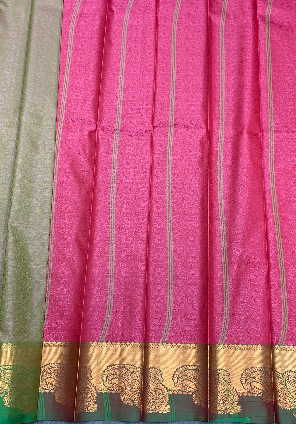 Poly Cotton Saree Olive Green Colour with Copper Zari Border