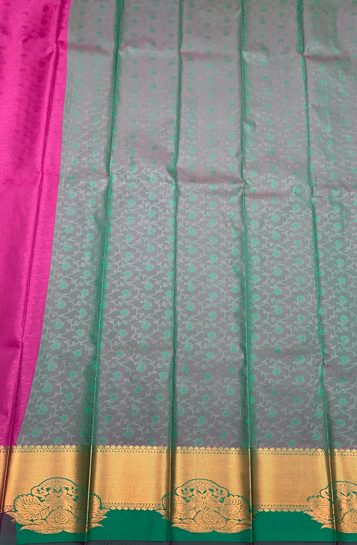 Poly Cotton Saree Magenta Colour with Copper Zari Border