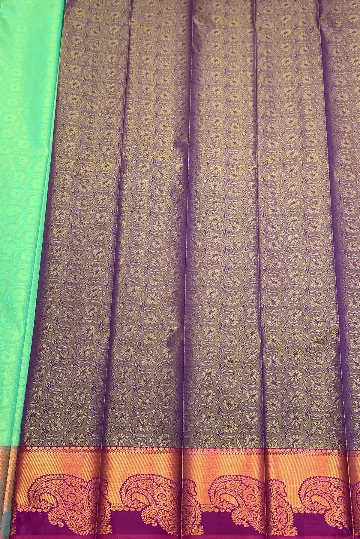 Poly Cotton Saree Light Green Colour with Copper Zari Border