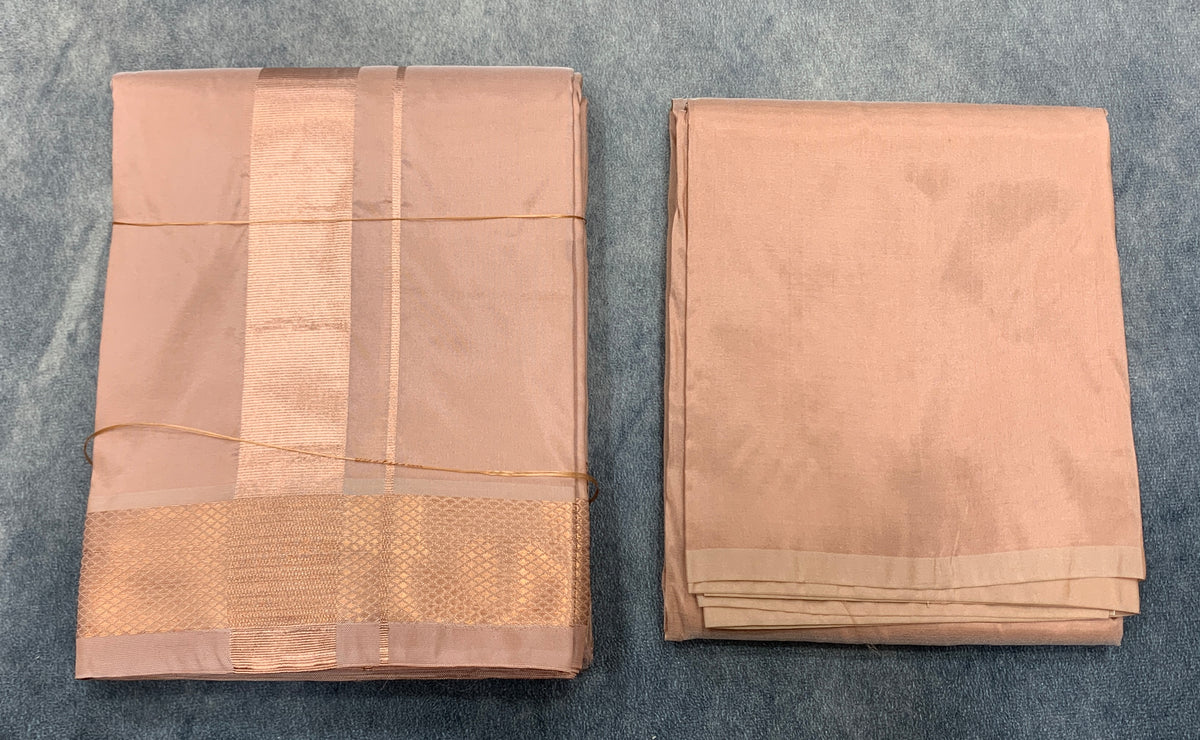 Pastel Copper Colour Silk Dhothi and Shirt Material
