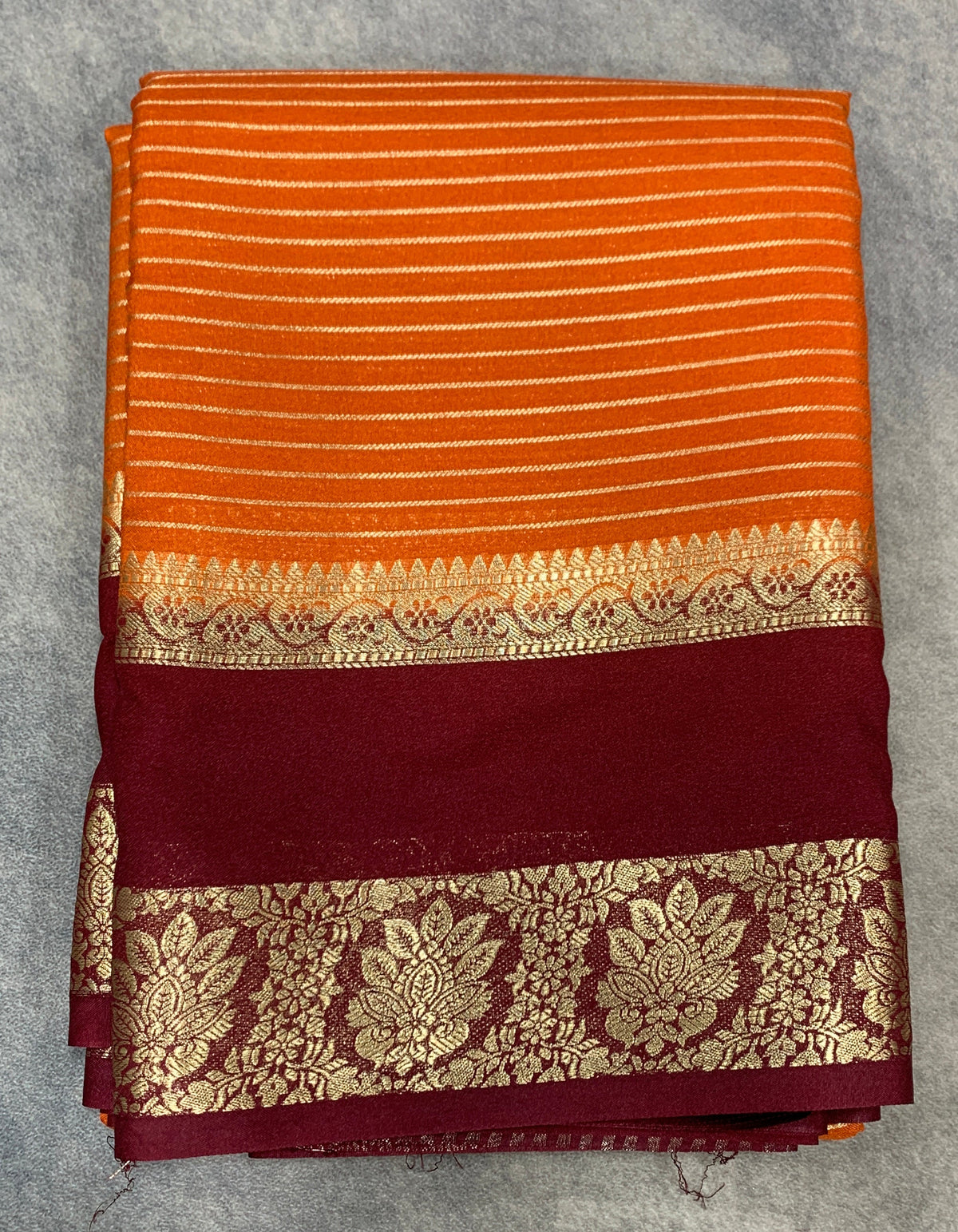 Crepe Silk Saree Russet Orange Colour with Brown Colour Rettai Pettu Border