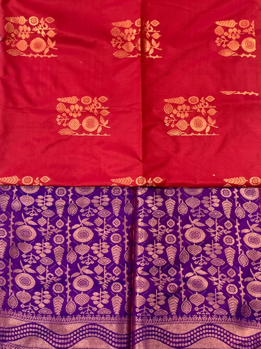 Soft Vegan Silk Saree Red Colour with Border less