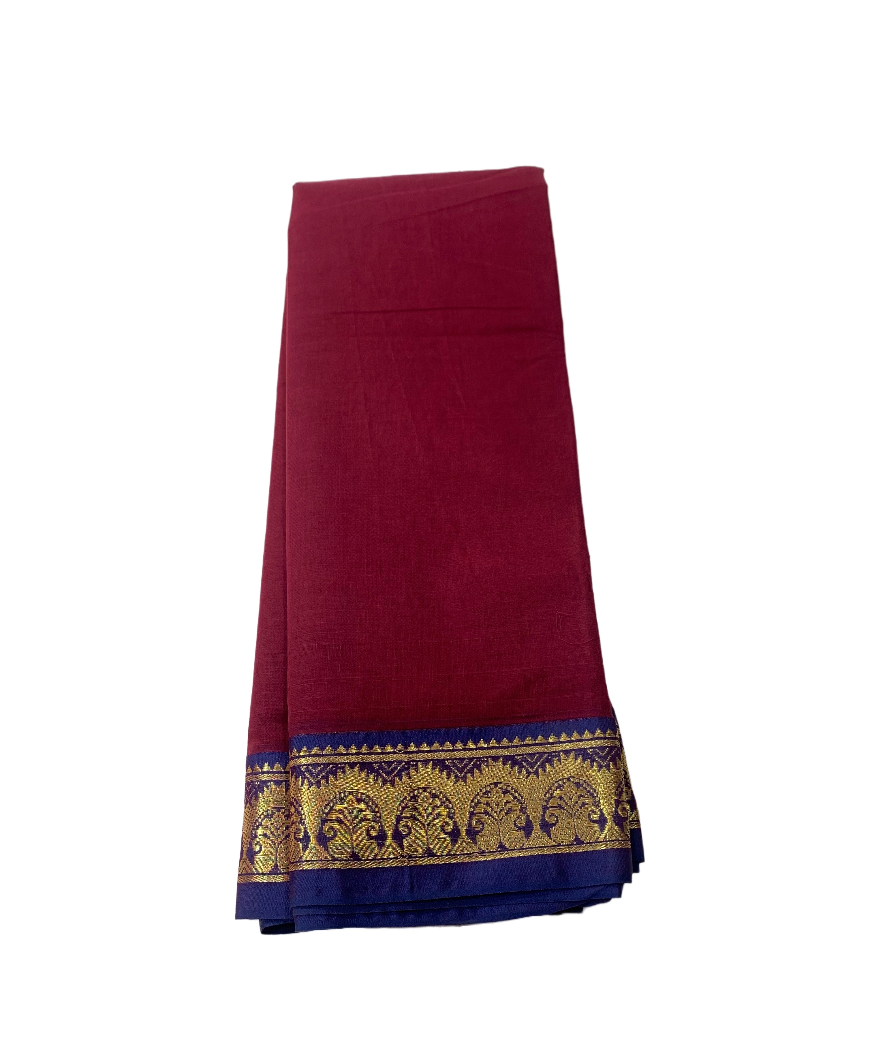 Chettinad Cotton Saree - Maroon with elephant border main image 1