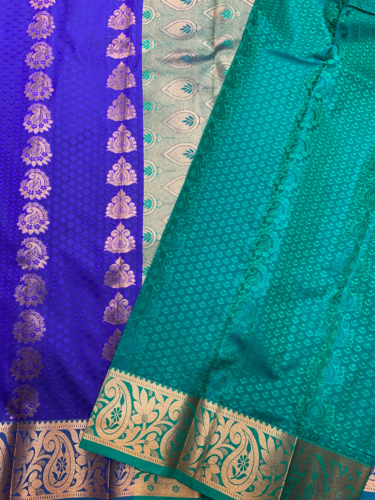 Vegan Silk Saree Violet Colour Saree with Green and Copper Border