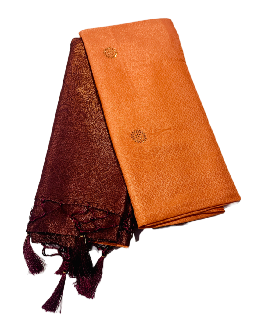 Soft Silk Saree Salmon Colour with Brown Pallu