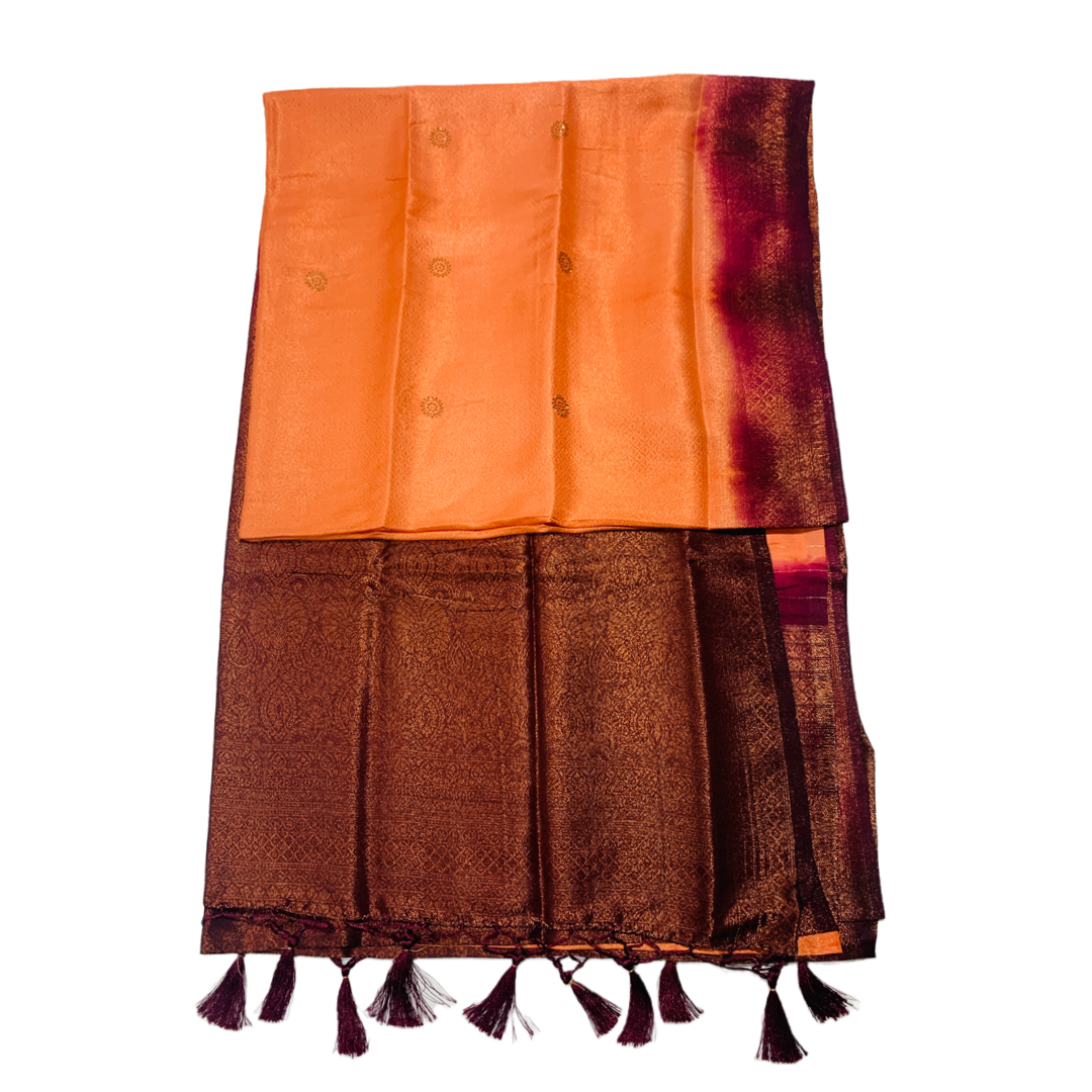 Soft Silk Saree Salmon Colour with Brown Pallu