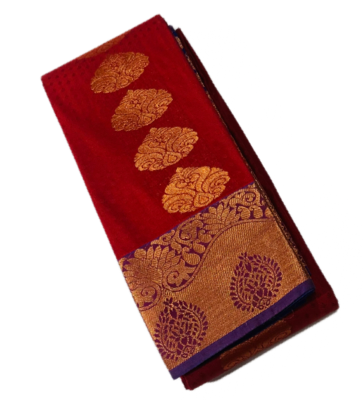 Maroon shade Soft kanchi pattu with Copper and Violet Border