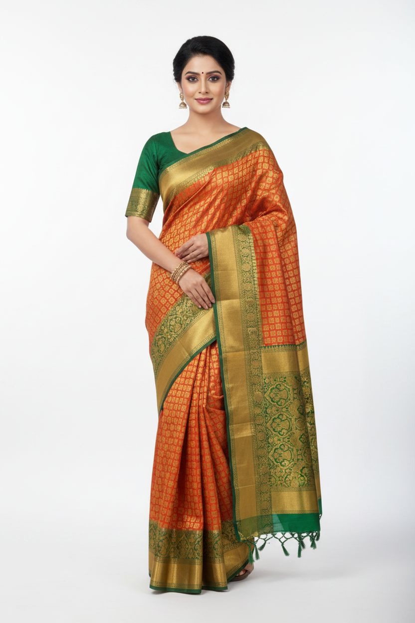 Maroon shade saree with Green Border