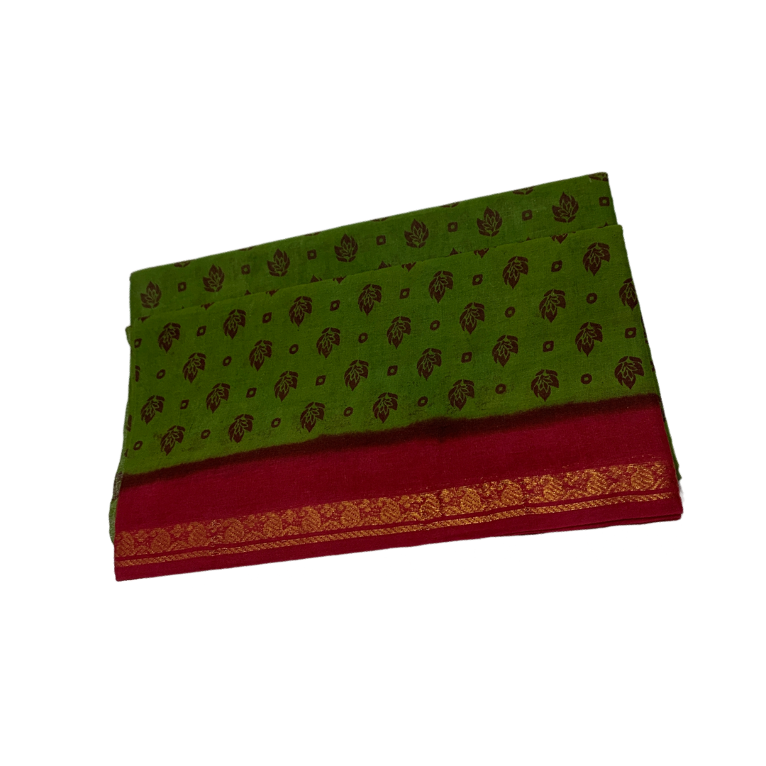 Chettinad Sungudi Cotton Olive Green Printed Saree