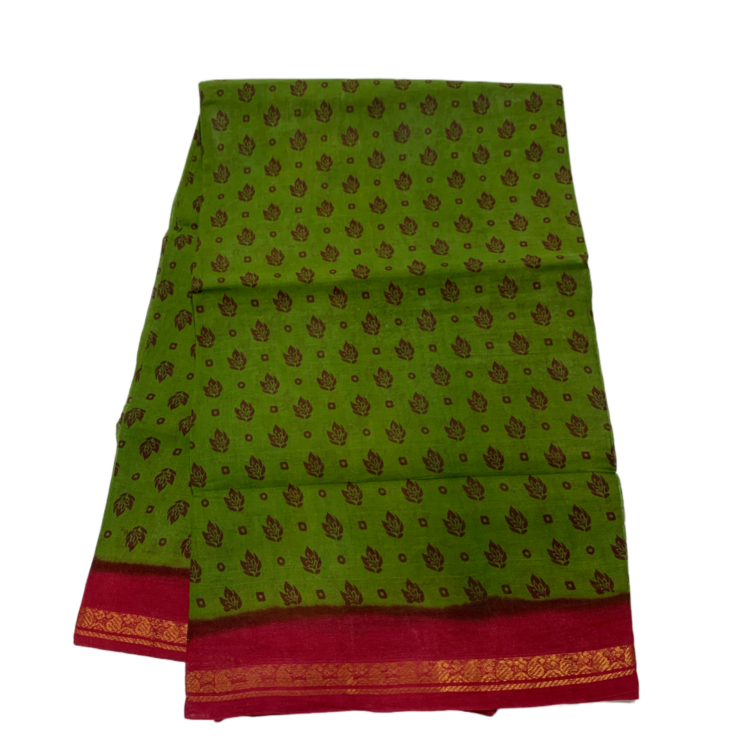 Chettinad Sungudi Cotton Olive Green Printed Saree