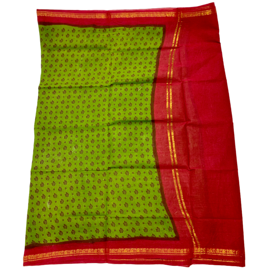 Chettinad Sungudi Cotton Olive Green Printed Saree