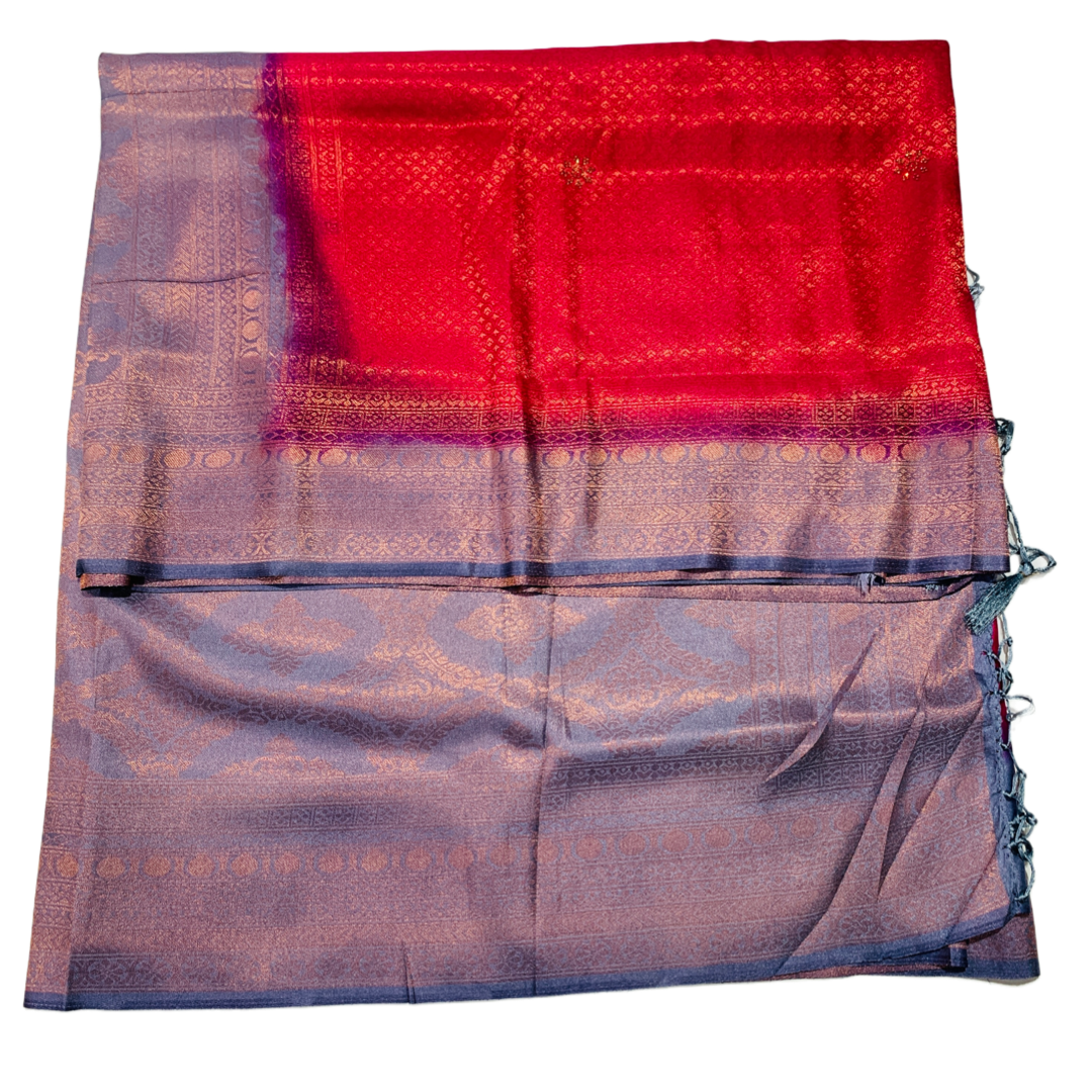 Soft Silk Saree Pink Colour with Gray Pallu