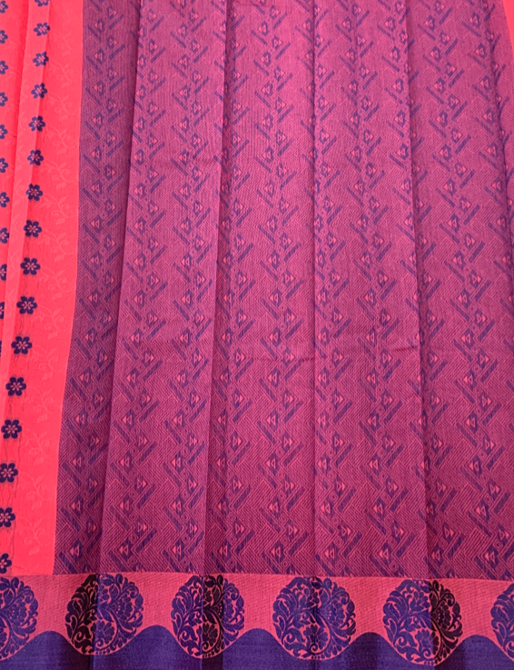 Pink shade silk cotton Saree with Blue Border