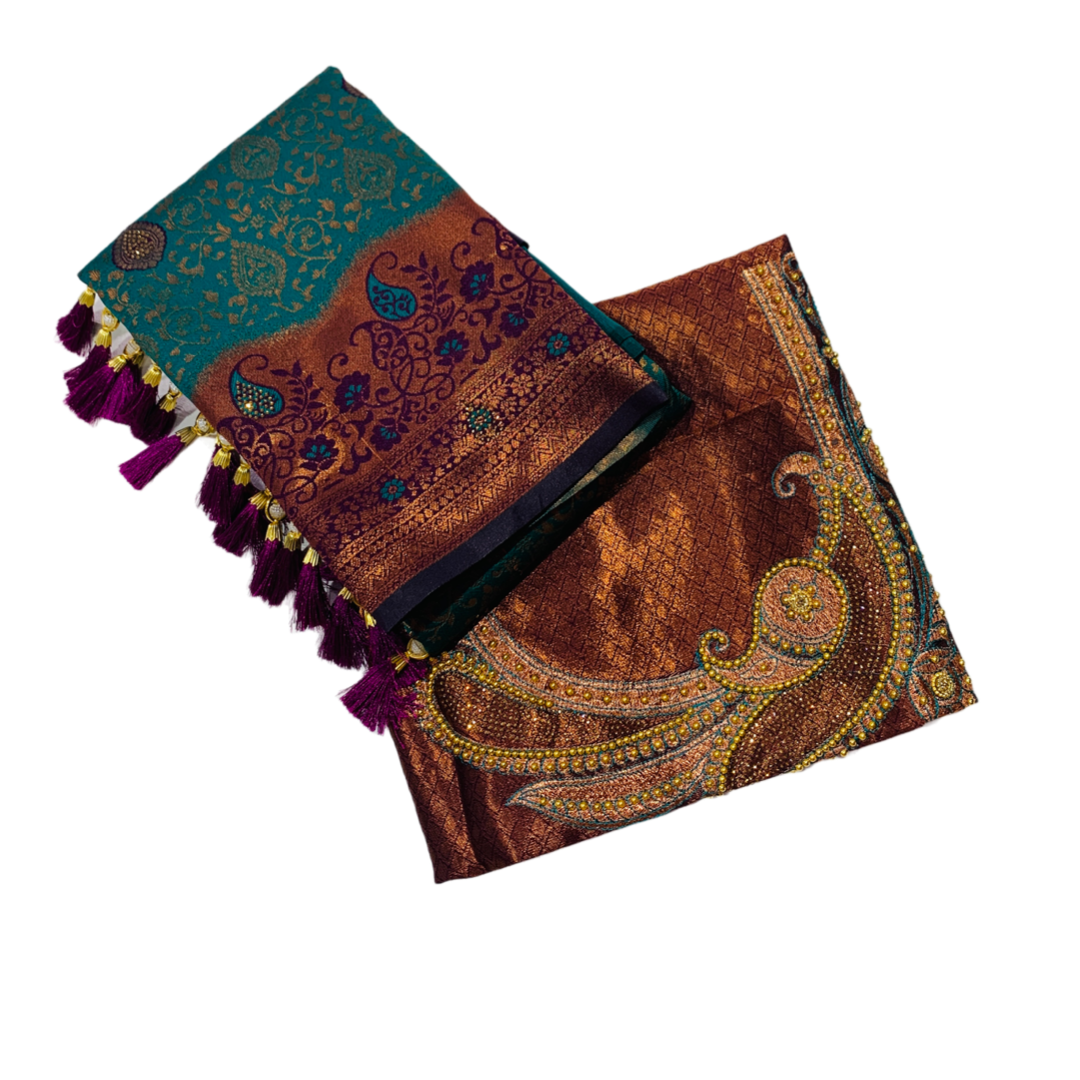 Ramar Green shade with Unstitched blouse in Aari work.