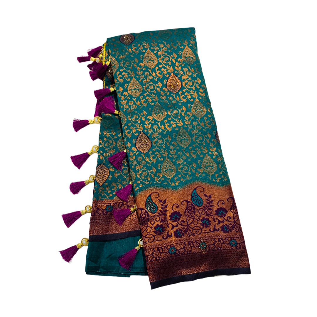 Ramar Green shade with Unstitched blouse in Aari work.