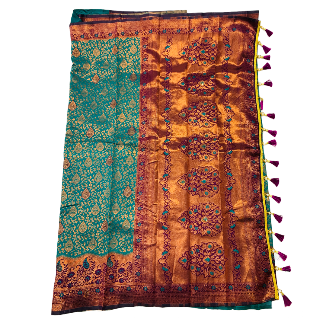 Ramar Green shade with Unstitched blouse in Aari work.