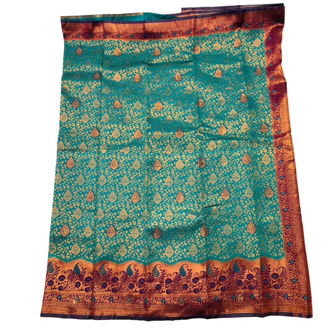 Ramar Green shade with Unstitched blouse in Aari work.
