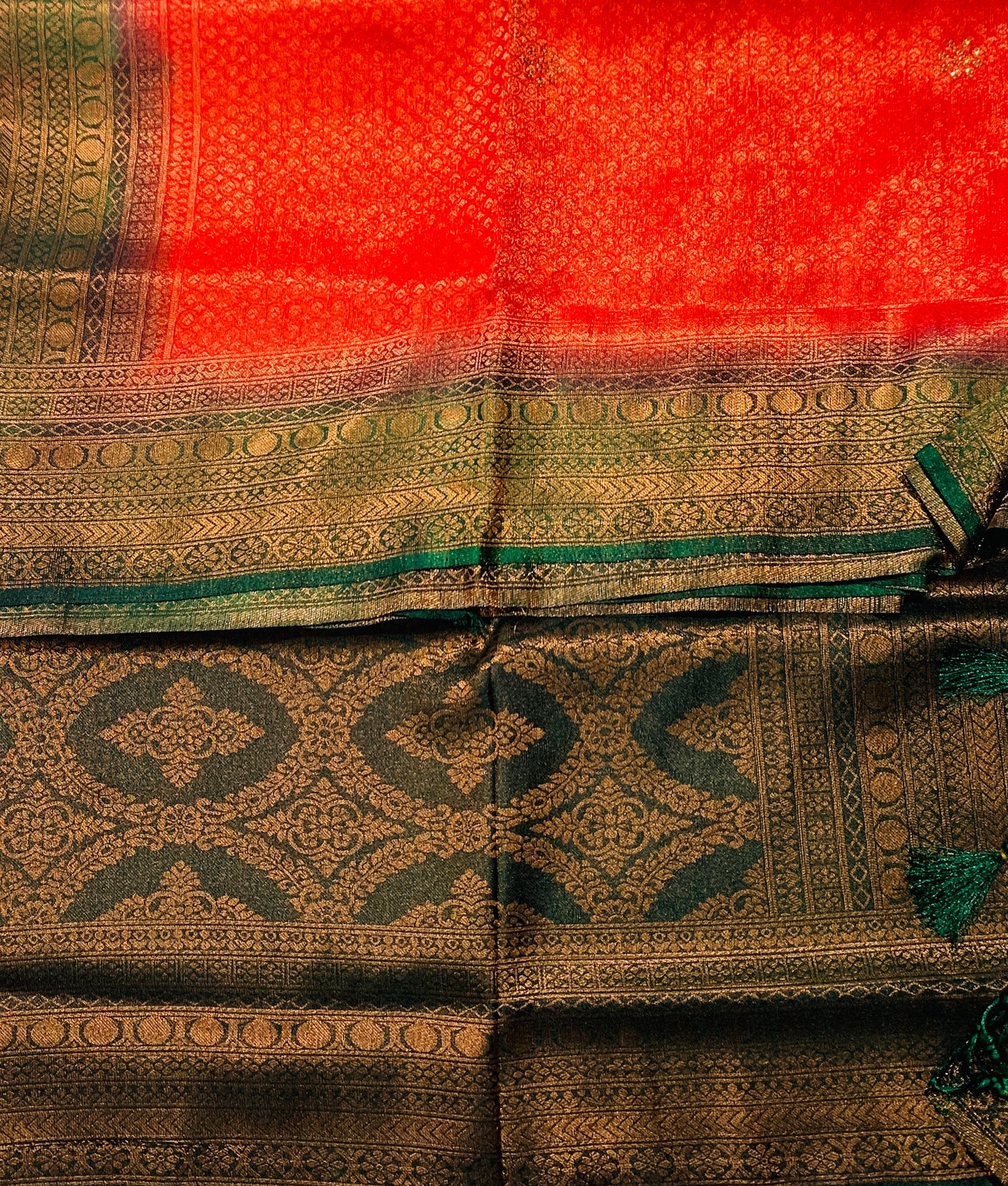 Soft Silk Saree Red Colour with Green Pallu