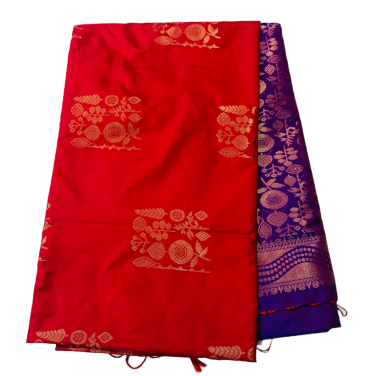 Soft Vegan Silk Saree Red Colour with Border less