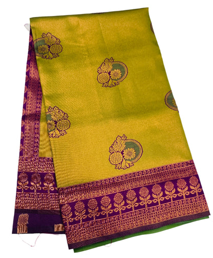 Art Silk Saree Olive Green Colour with Purple Border