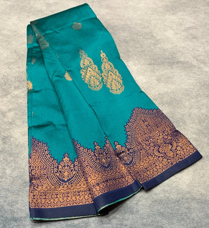 Peacock Green Colour Art Silk Saree with Blue Border