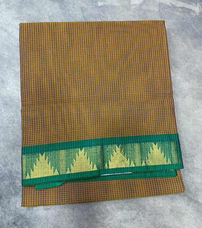9 yards Cotton Saree Dual Shade with Green Border