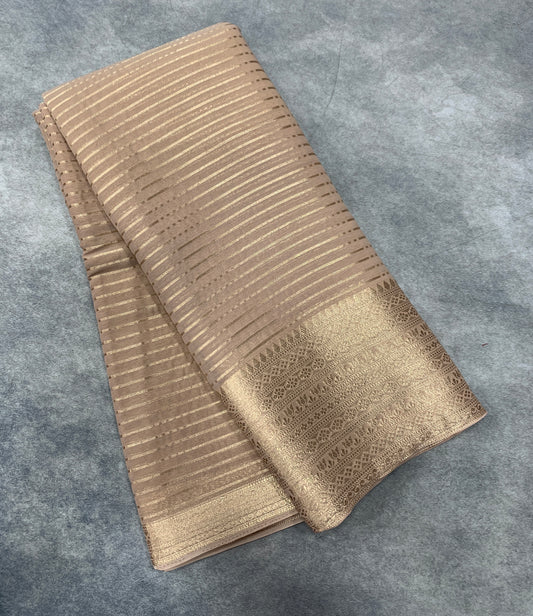 Georgette Saree Tussar Colour with Sliver Floral Design Border